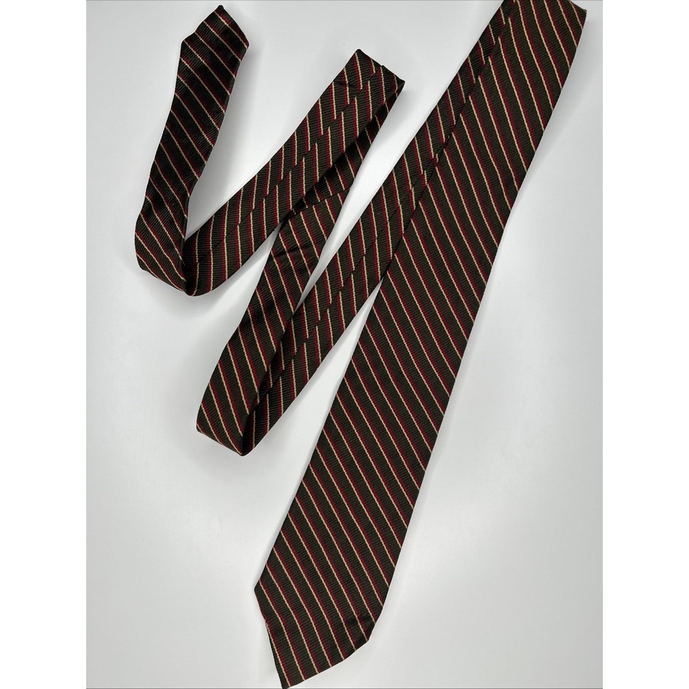 Vintage Silk Neck Tie Brown W‎ Red & Yellow Stripe 2.75W P.N. Hirsch & Co